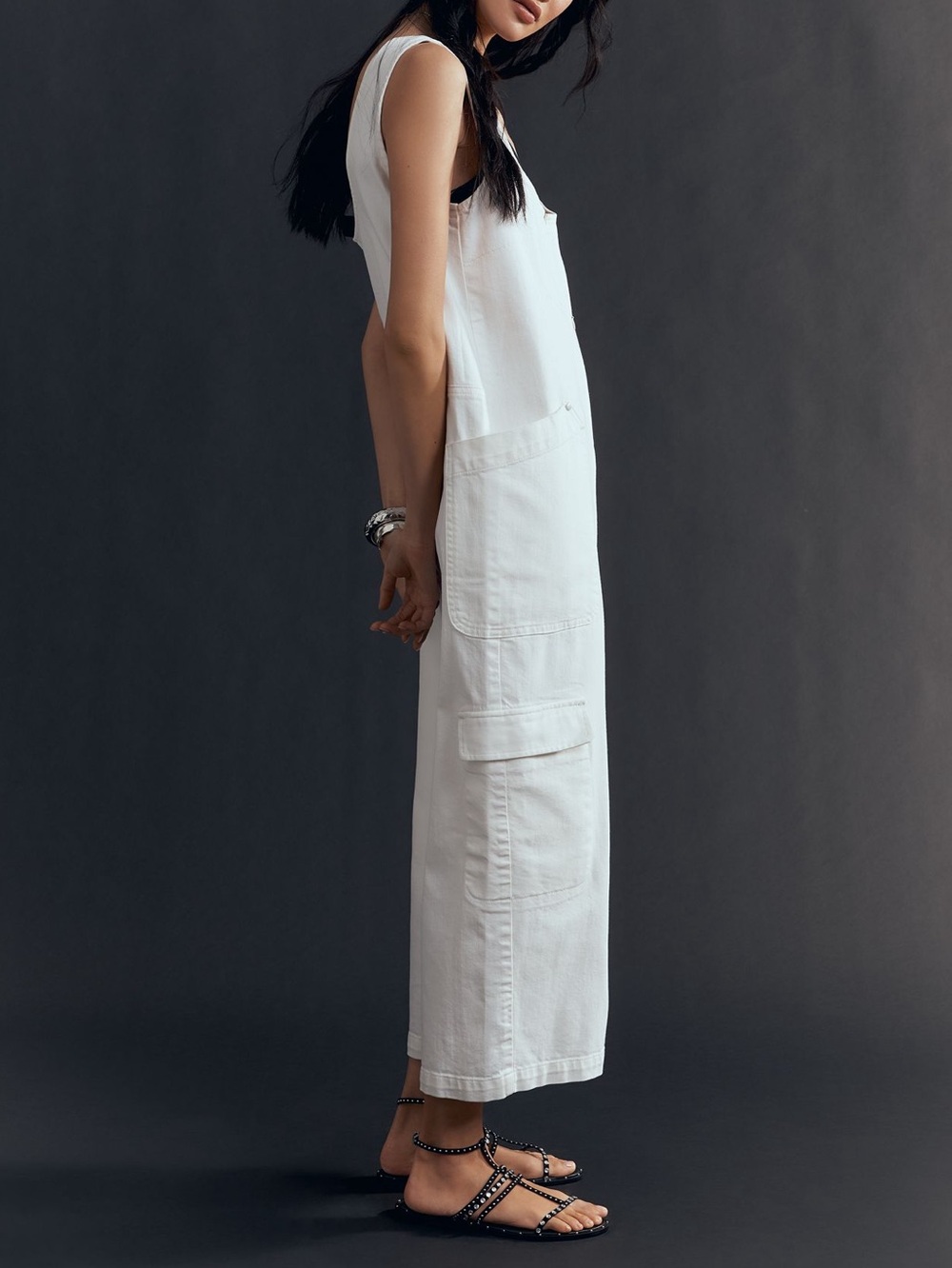 Anthropologie Overalls Pilcro Zip-Front Wide-Leg Overalls New Medium Ivory - Picture 2 of 14